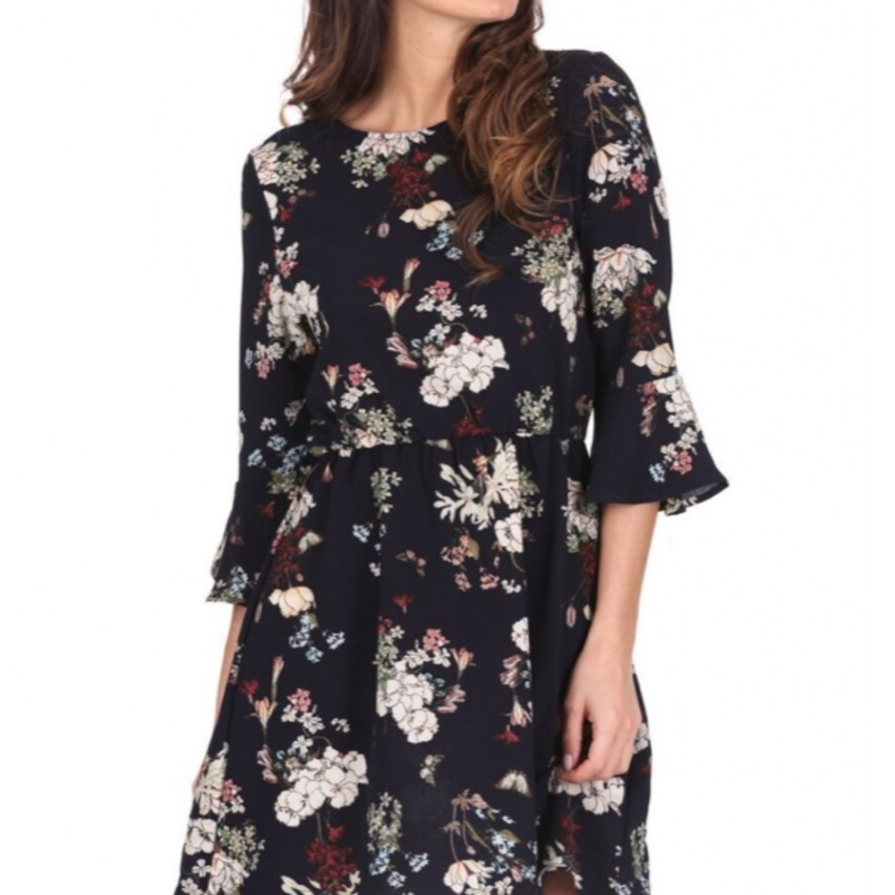 Floral Print Ruffle Sleeve Dress